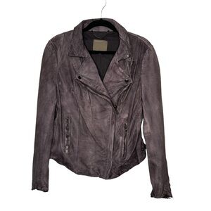 Muubaa Charcoal Grey Lamb Leather Pola Moto Jacket Sz 6- see measurements